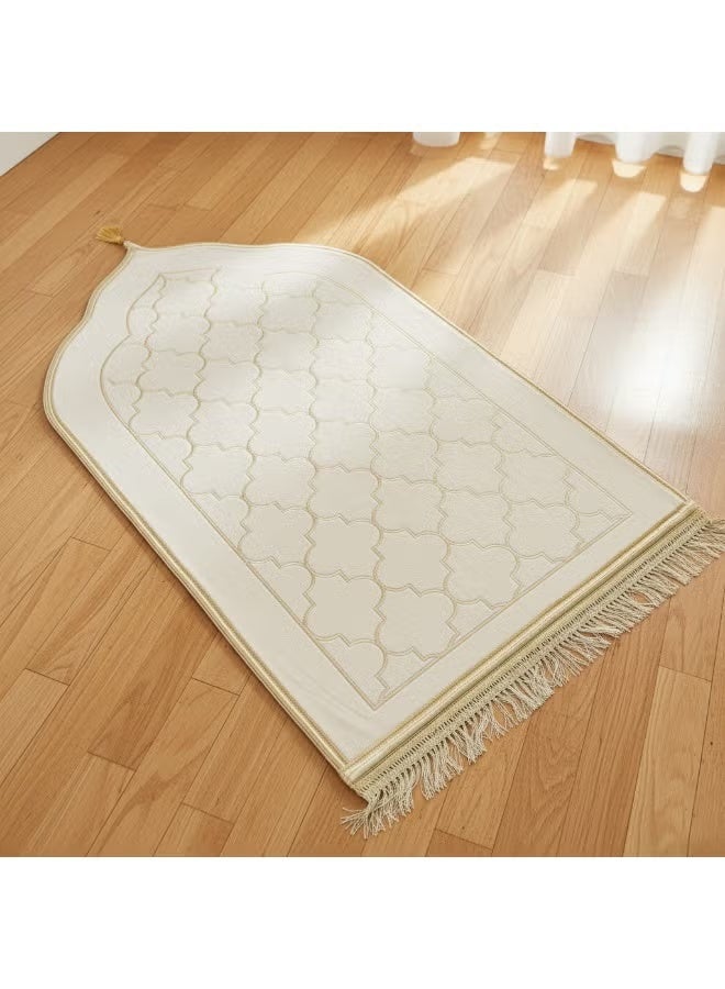 سجادة صلاة منقوشة بلون أبيض كريمي، مقاس كبير 80×120 سم، سطح مخملي مانع للانزلاق، مبطنة سميكة، تصميم جديد، سجادة صلاة للرجال والنساء، هدية مثالية للعيد ورمضان - Image 2